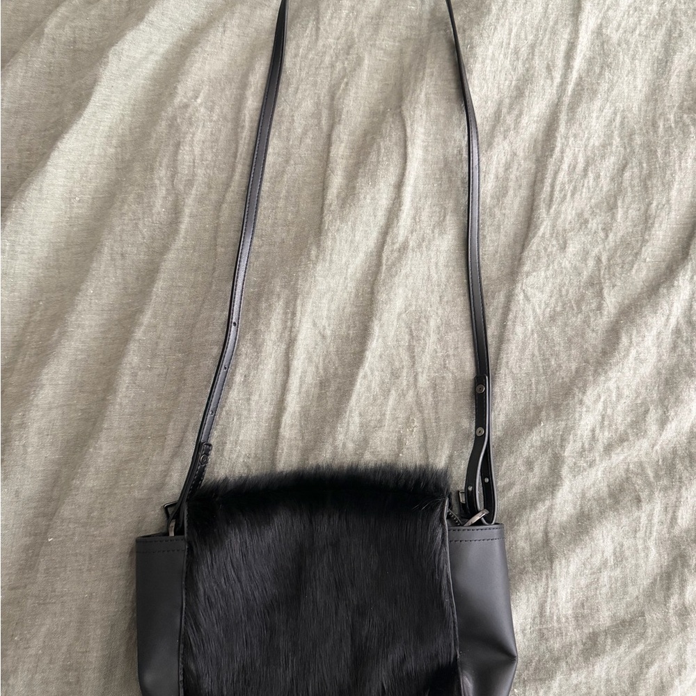 Status Anxiety Black Faux Fur and Leather Crossbody Bag - Picture 2 of 5